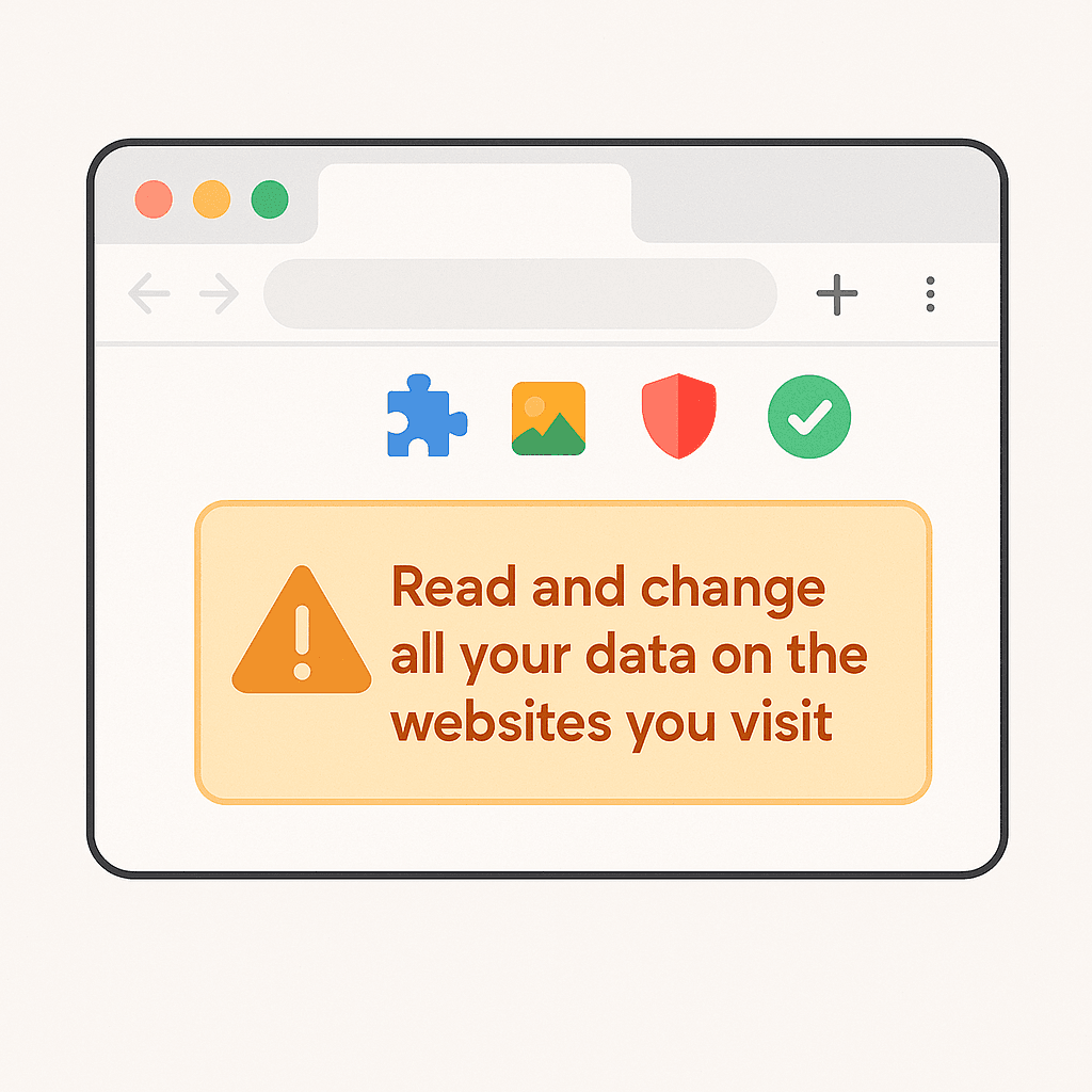 Browser settings screen showing extension permissions list