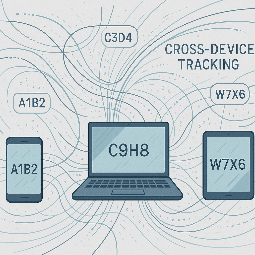 Abstract visualization showing multiple devices connected by invisible data threads