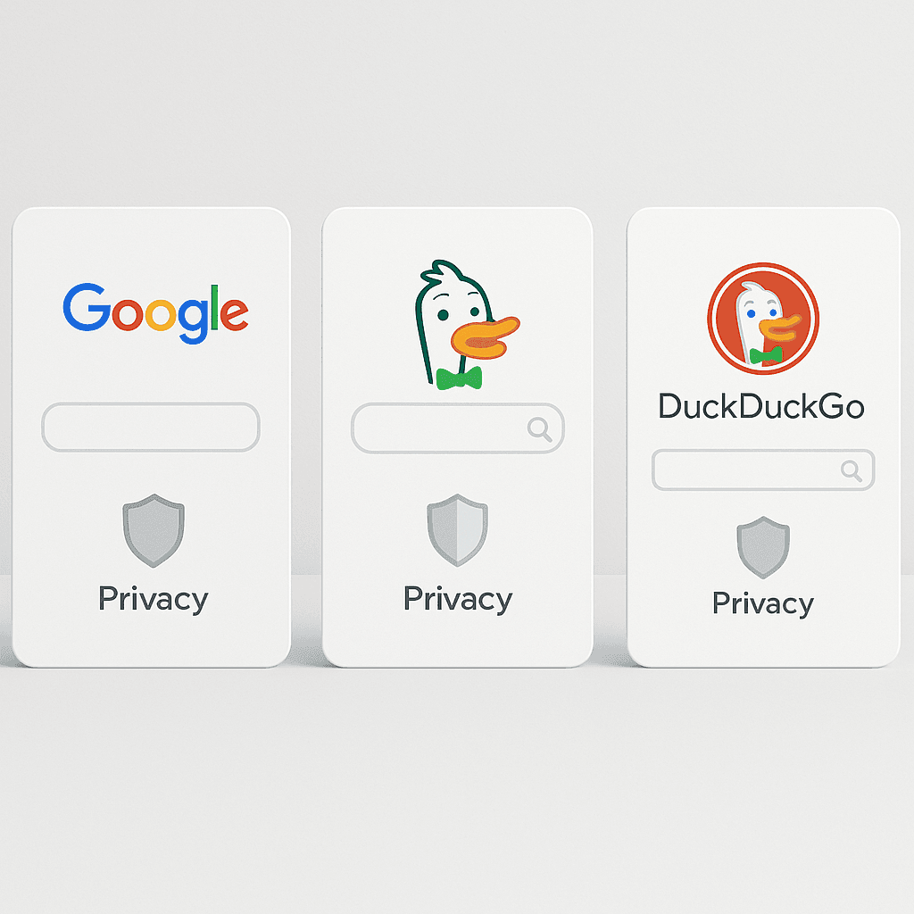 A person at a laptop choosing between search engines, symbolizing informed decision-making about online privacy