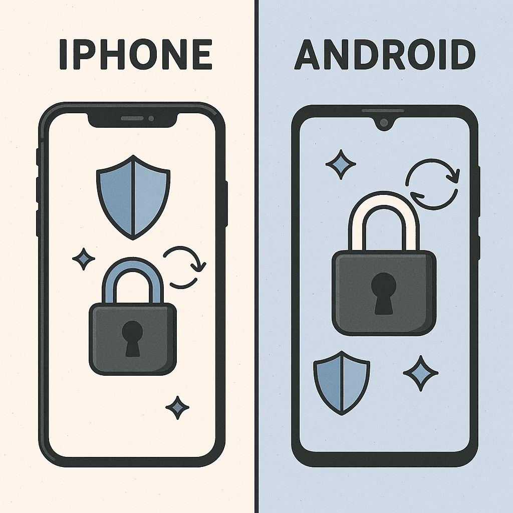 iPhone and Android phone side by side with security shield icons