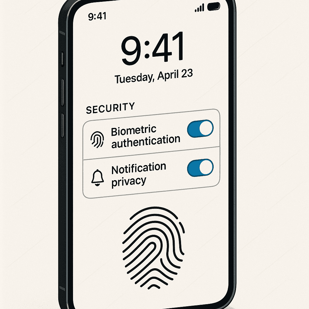 Smartphone displaying a properly configured lock screen with hidden notification content and biometric prompt