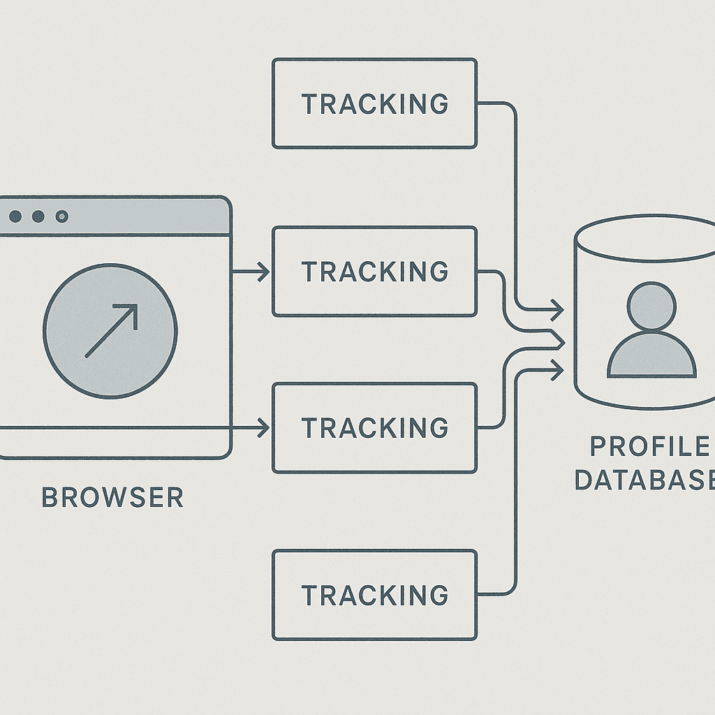 Abstract visualization of data flowing between browser window and multiple server nodes