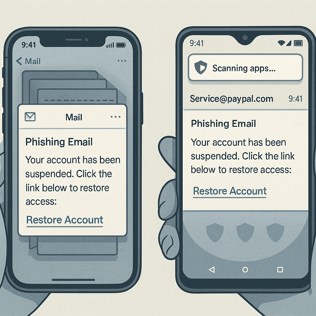 Flowchart showing immediate response steps after clicking phishing link on either platform