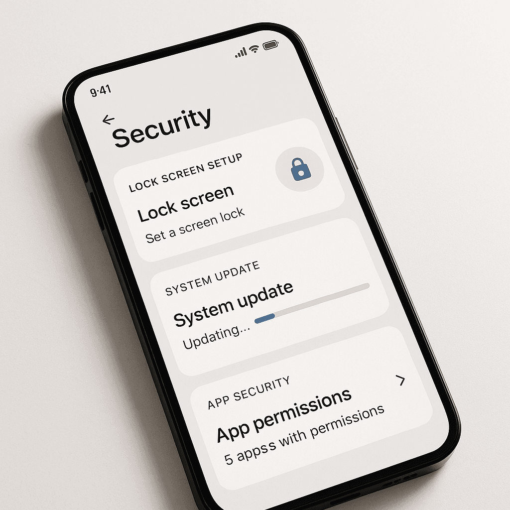 Hand holding smartphone with security checklist completed on screen