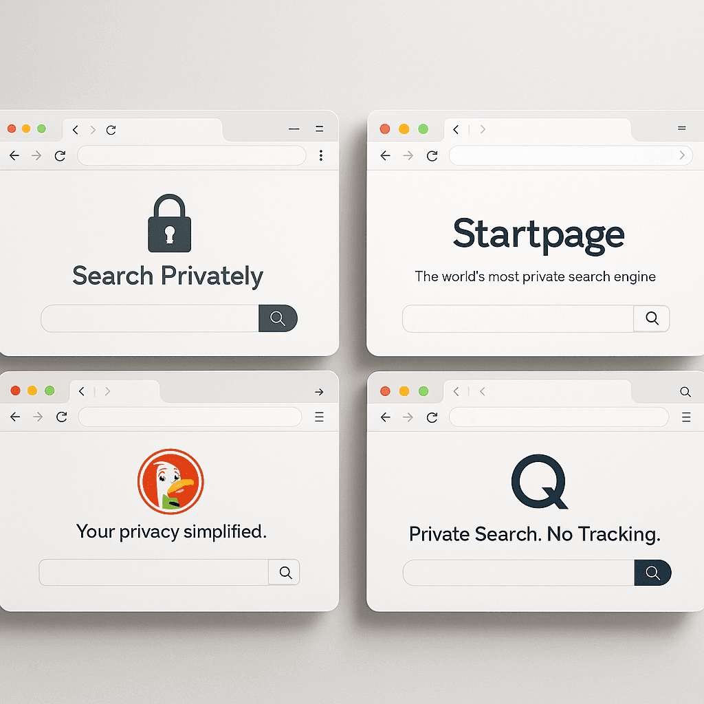 Single browser window with a search bar and a padlock icon, representing secure private search