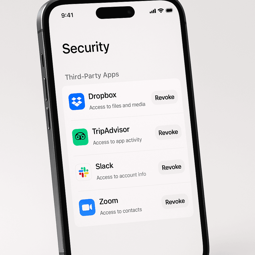 Clean dashboard showing only essential connected apps after security audit
