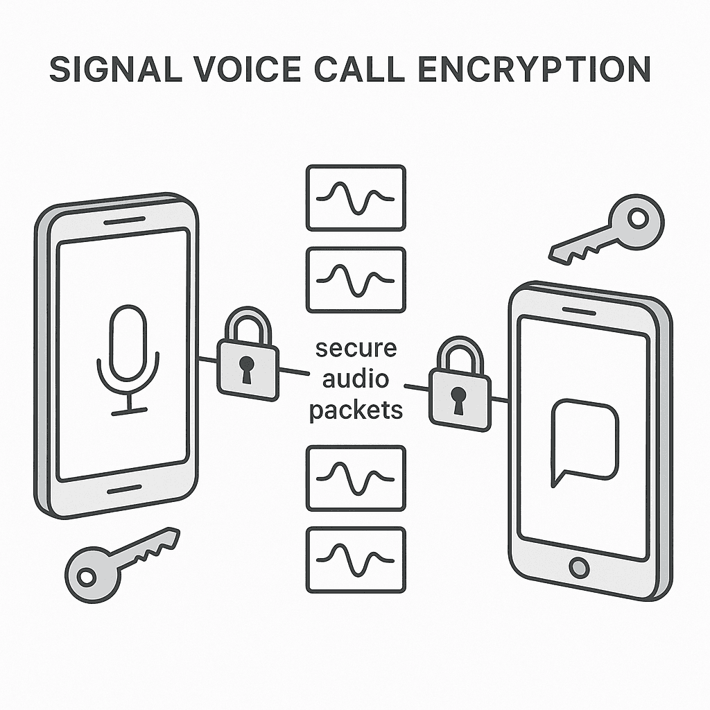 Two people having a private conversation through encrypted Signal voice call