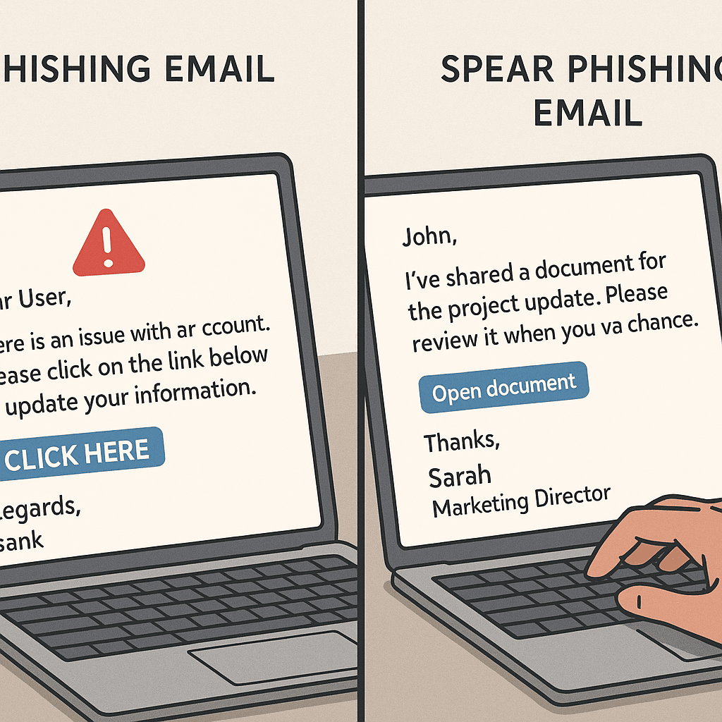 Person reviewing email with magnifying glass, examining sender details and context
