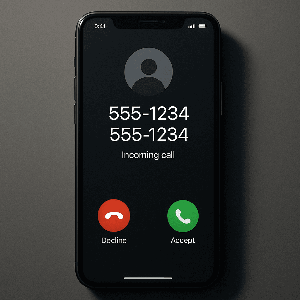 A smartphone screen showing an incoming call from the user's own phone number