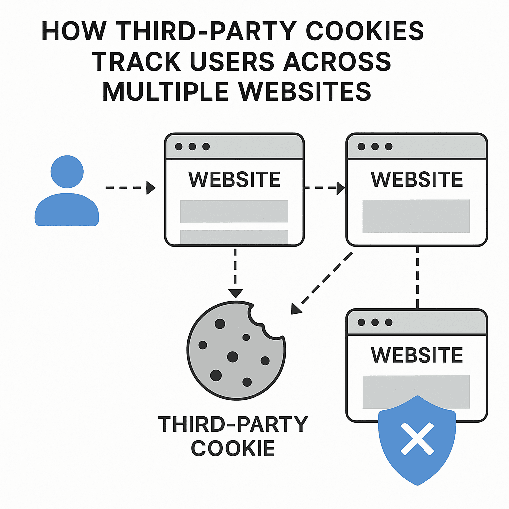 Browser window showing cookie settings with third-party cookies being blocked