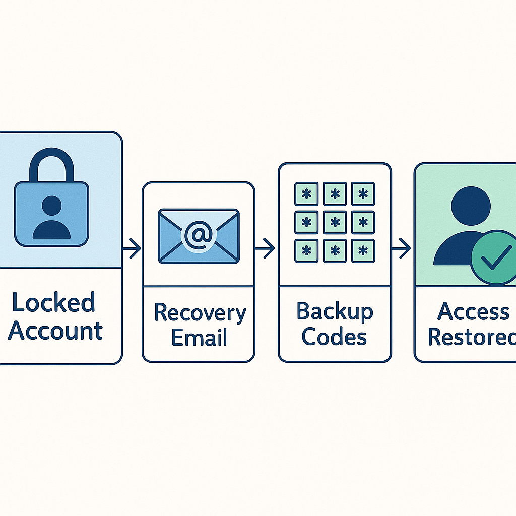 Secure account dashboard showing recovery options configured and backup codes stored
