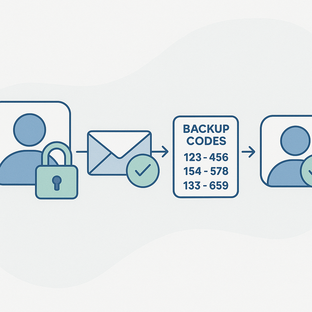 Person at laptop with lock icon overlay, representing account lockout and recovery process