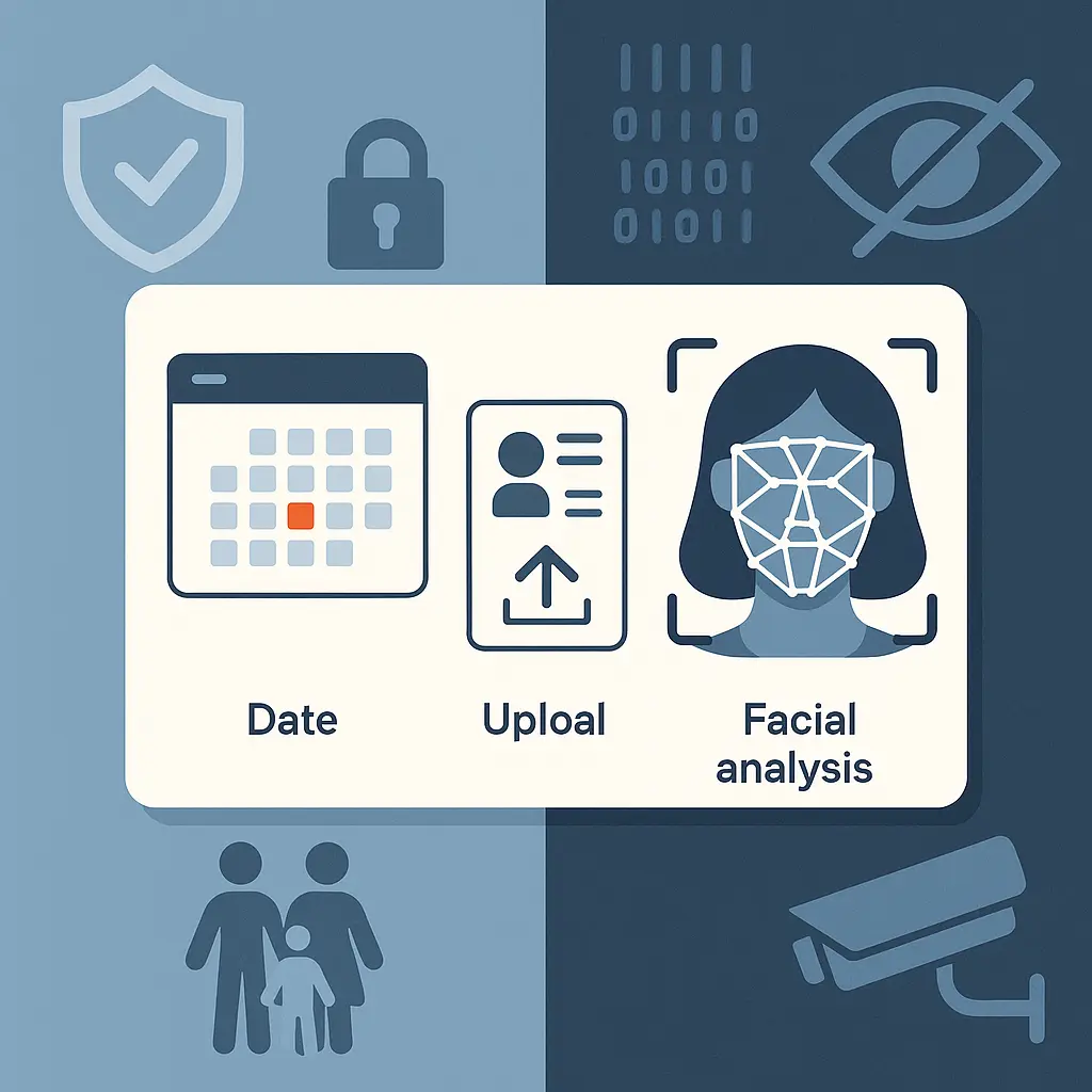 Abstract visualization of a balance scale weighing child safety icons against privacy lock symbols, representing the tradeoff in age verification systems