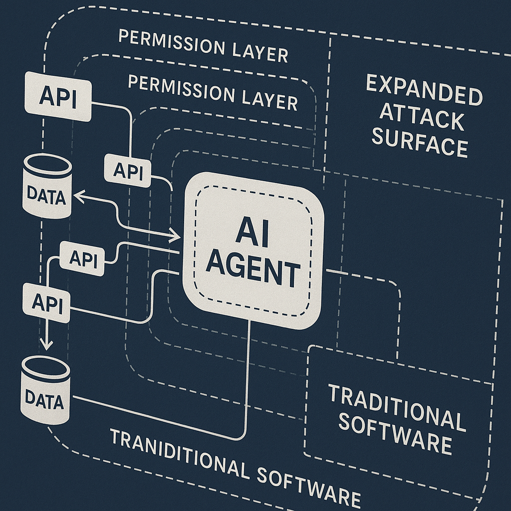 Simplified diagram showing AI agent access scope compared to traditional application boundaries