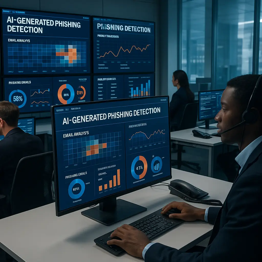 Network security operations center monitoring AI-powered threat detection systems