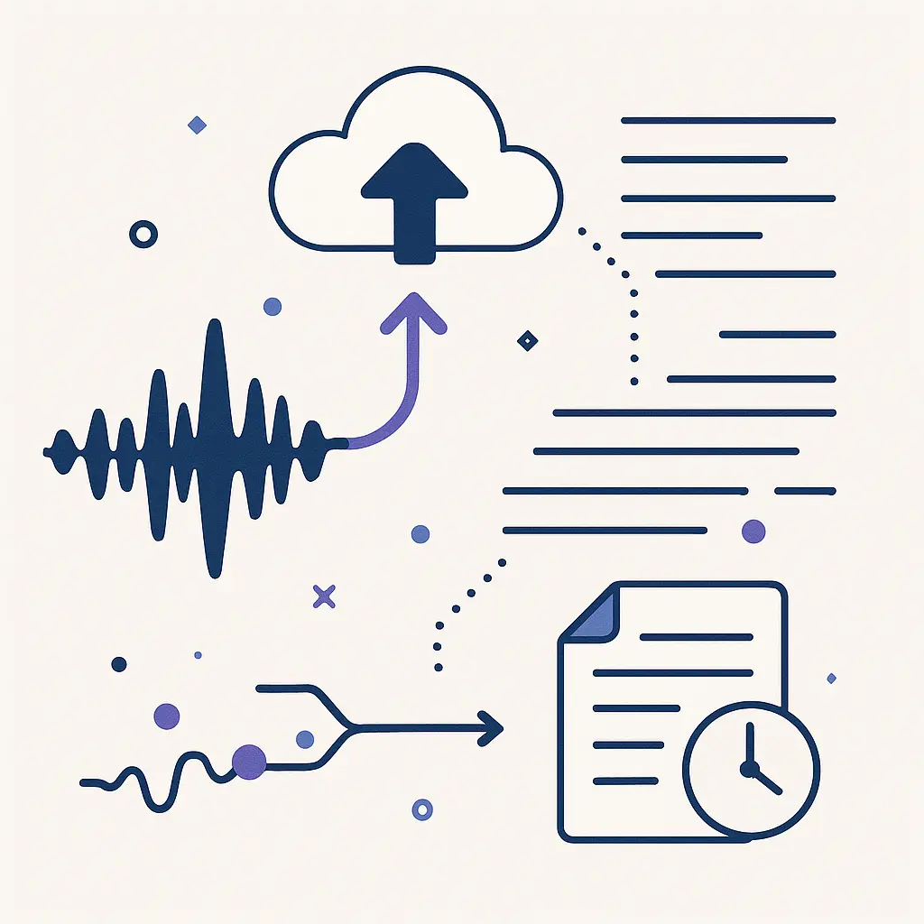Minimalist illustration of meeting participants with data streams flowing to external servers