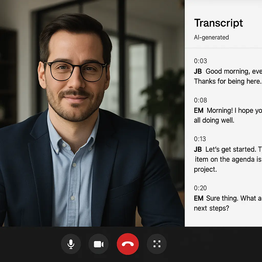 A settings interface showing transcript retention options, access permissions, and data storage controls for meeting platforms