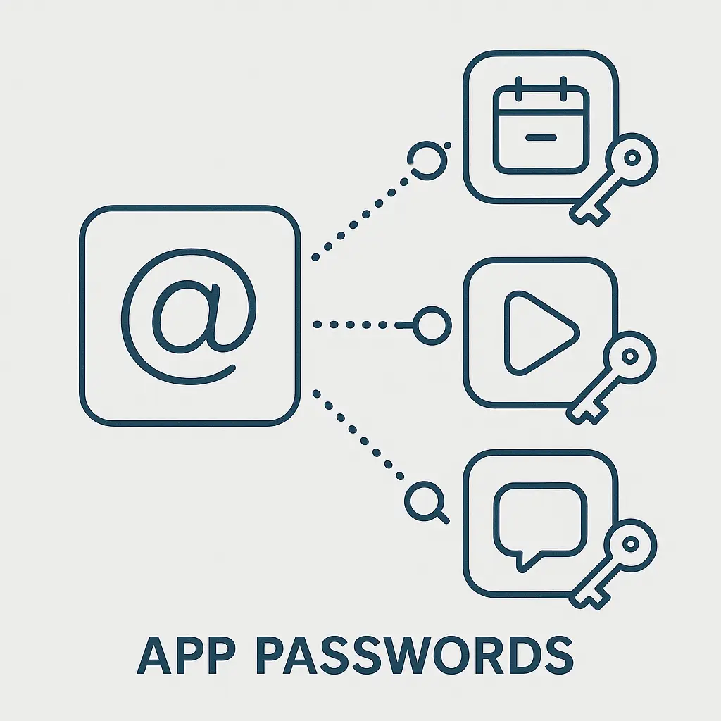 A grid of randomized characters representing an app password, with a padlock icon overlay