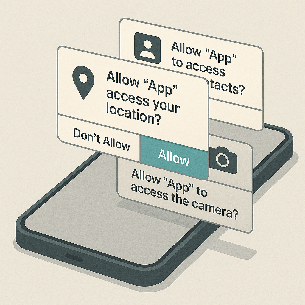 Phone settings screen displaying granular app permission controls with toggle switches