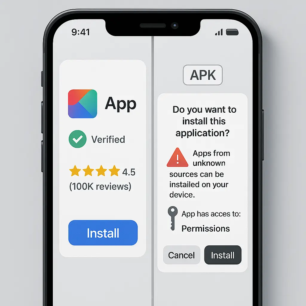 Developer tools interface showing app signature verification and permission manifest inspection