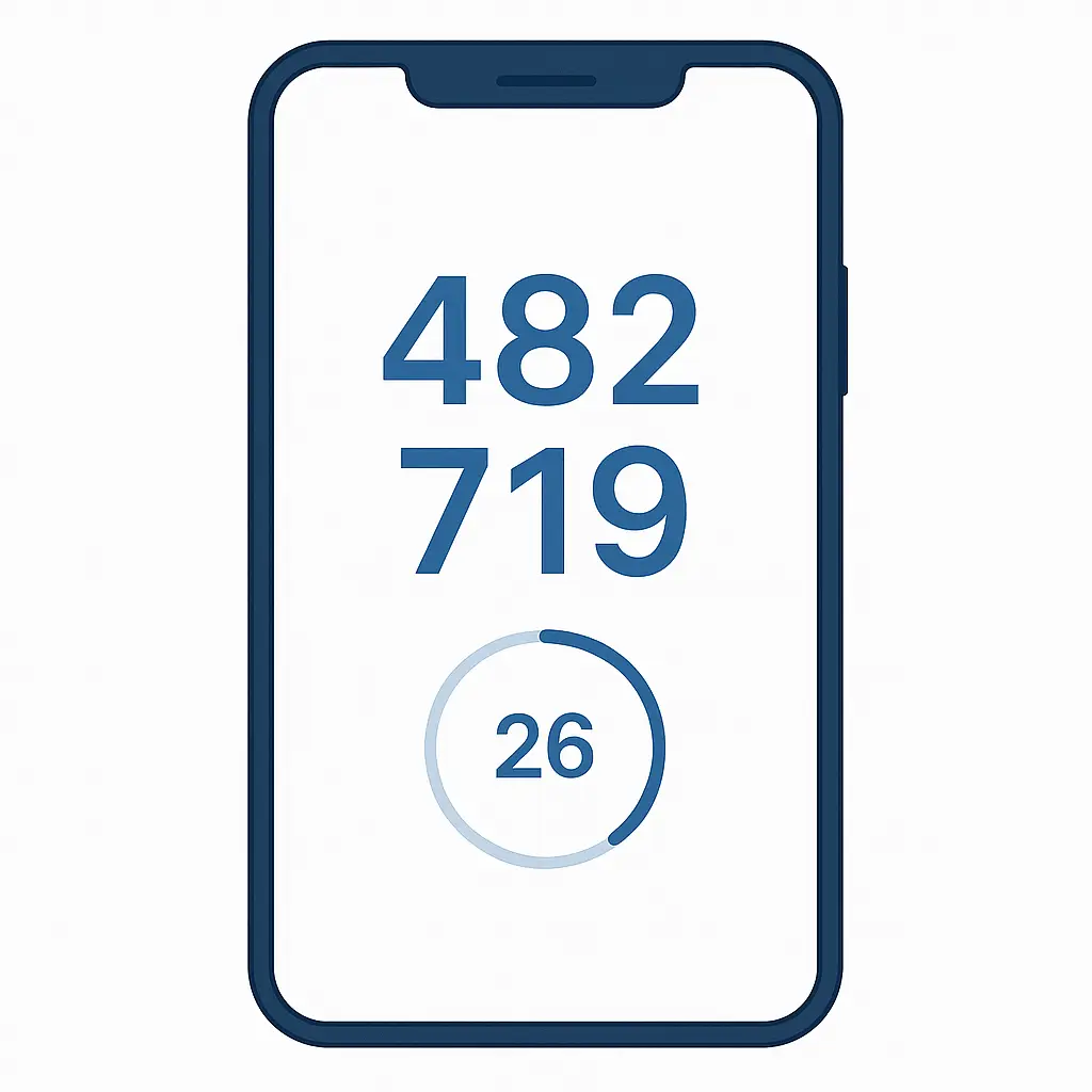 Smartphone screen displaying a 6-digit authentication code with a countdown timer showing 18 seconds remaining