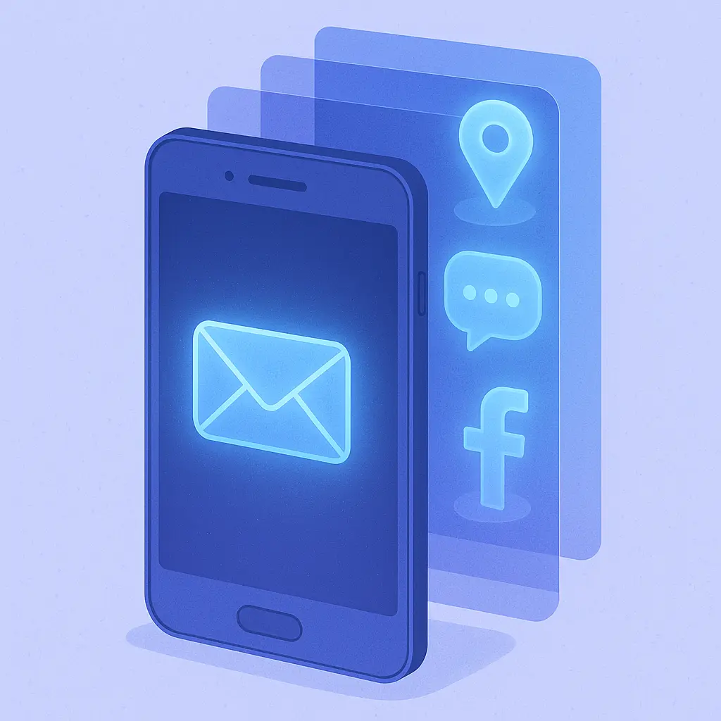 Smartphone screen showing app icons with glowing activity indicators overlaid on a dark background