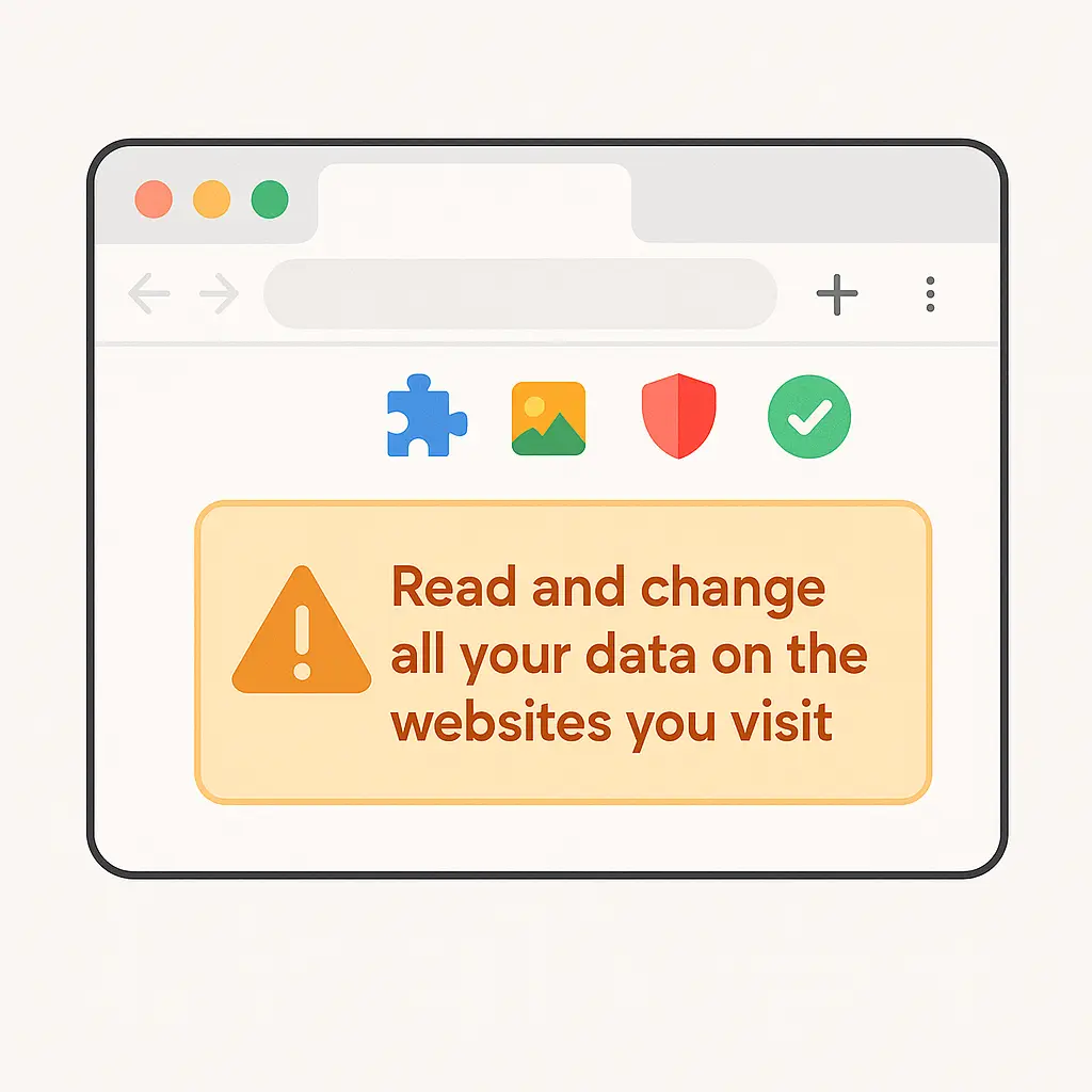 Browser settings screen showing extension permissions list