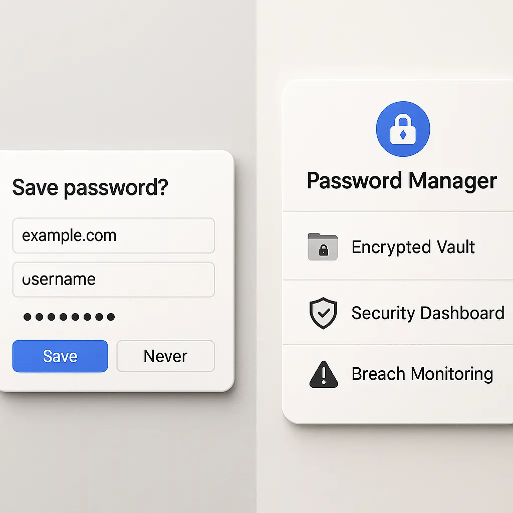 Decision tree diagram helping readers choose between browser-based and dedicated password managers