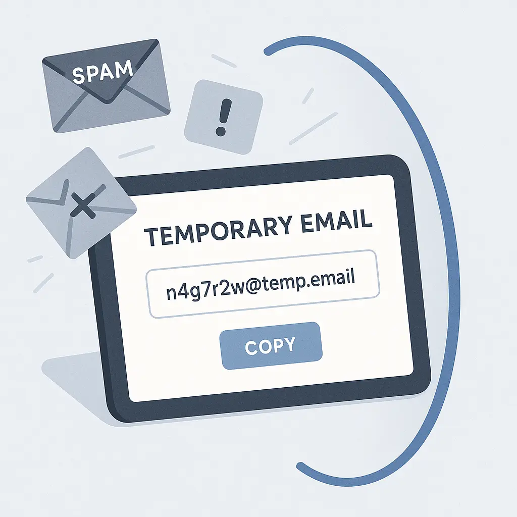 Multiple disposable email addresses organized in folders, each labeled for a specific service or purpose