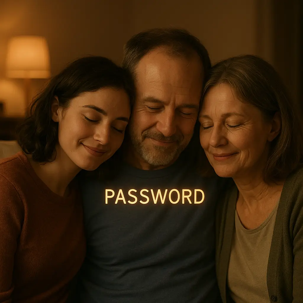 Family members sharing a private code word, symbolizing the simple defense against voice cloning fraud