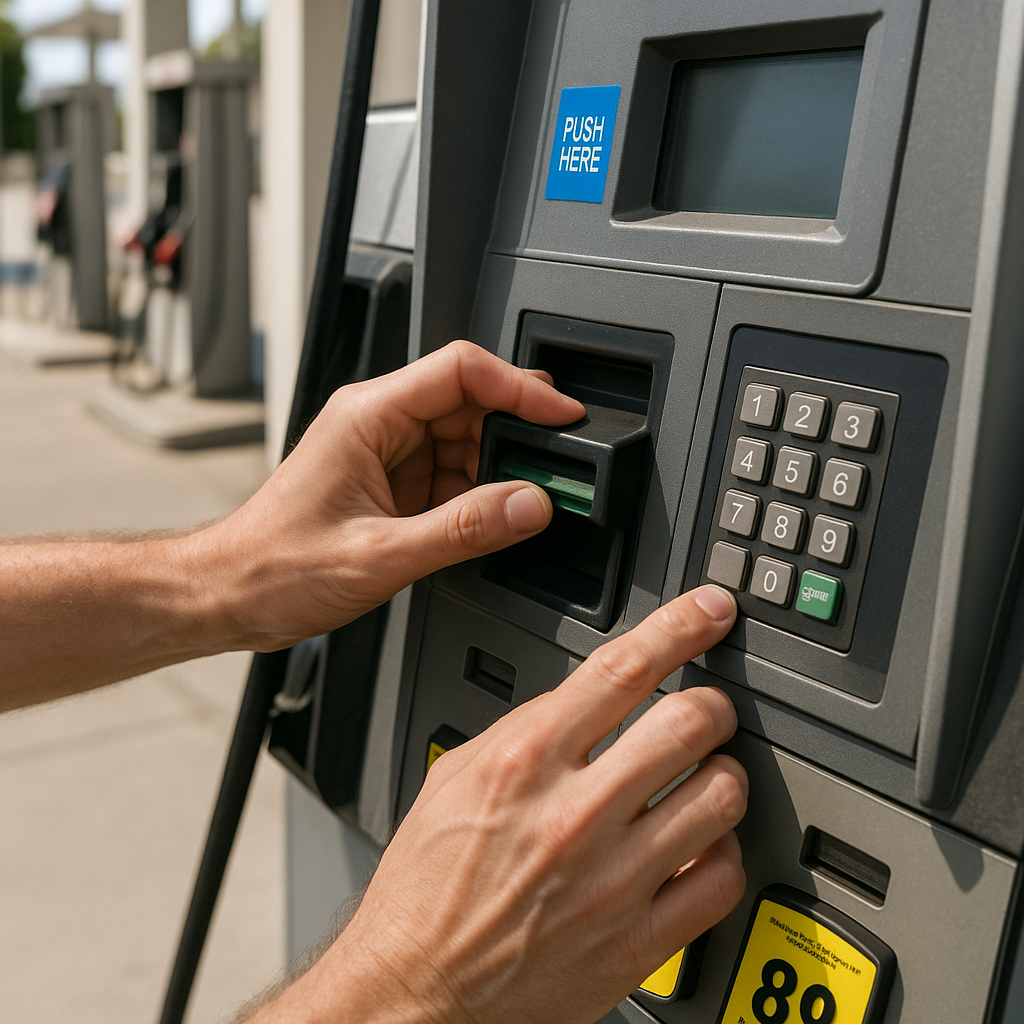 Visual checklist showing the key inspection points on ATMs and gas pumps to detect card skimmers