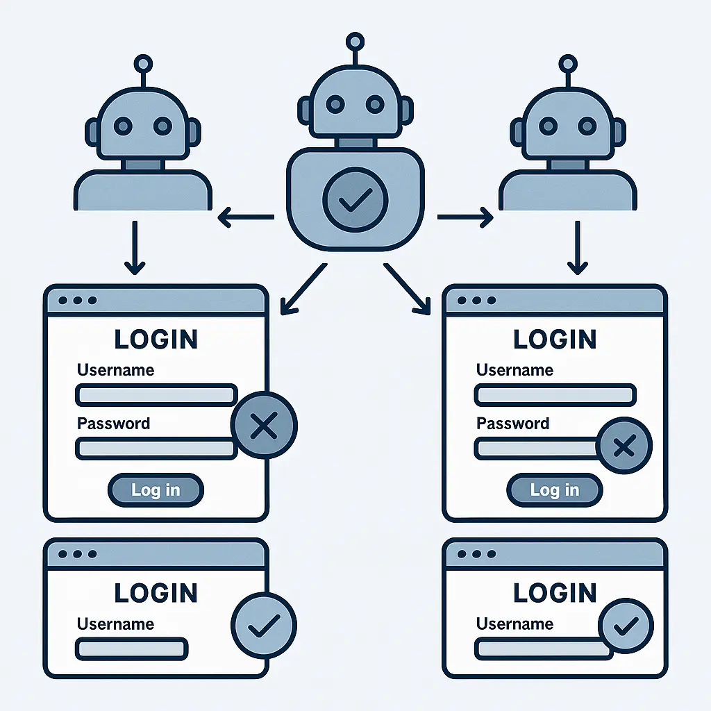 Automated login attempts testing stolen credentials across multiple websites