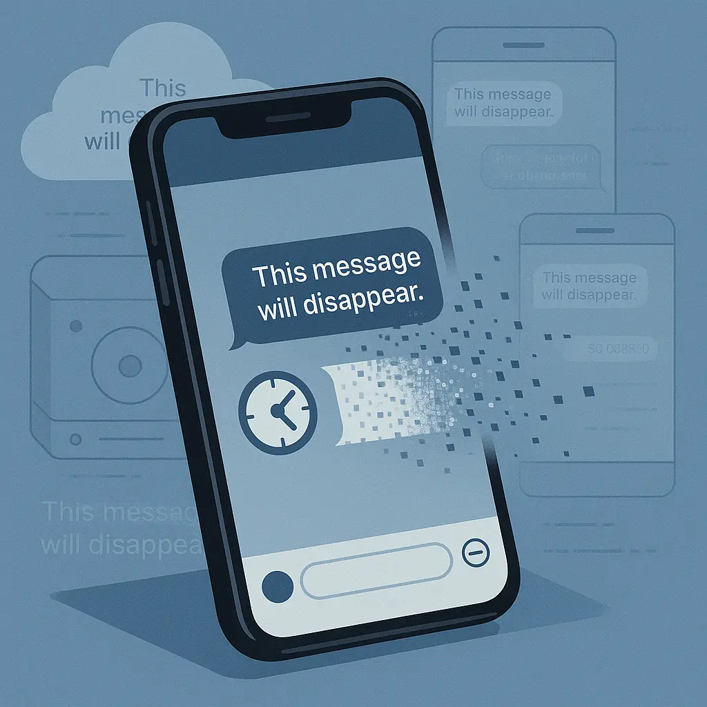 Split-screen comparison showing a chat interface with 'message deleted' on one side and multiple copies of the same message persisting in various locations on the other