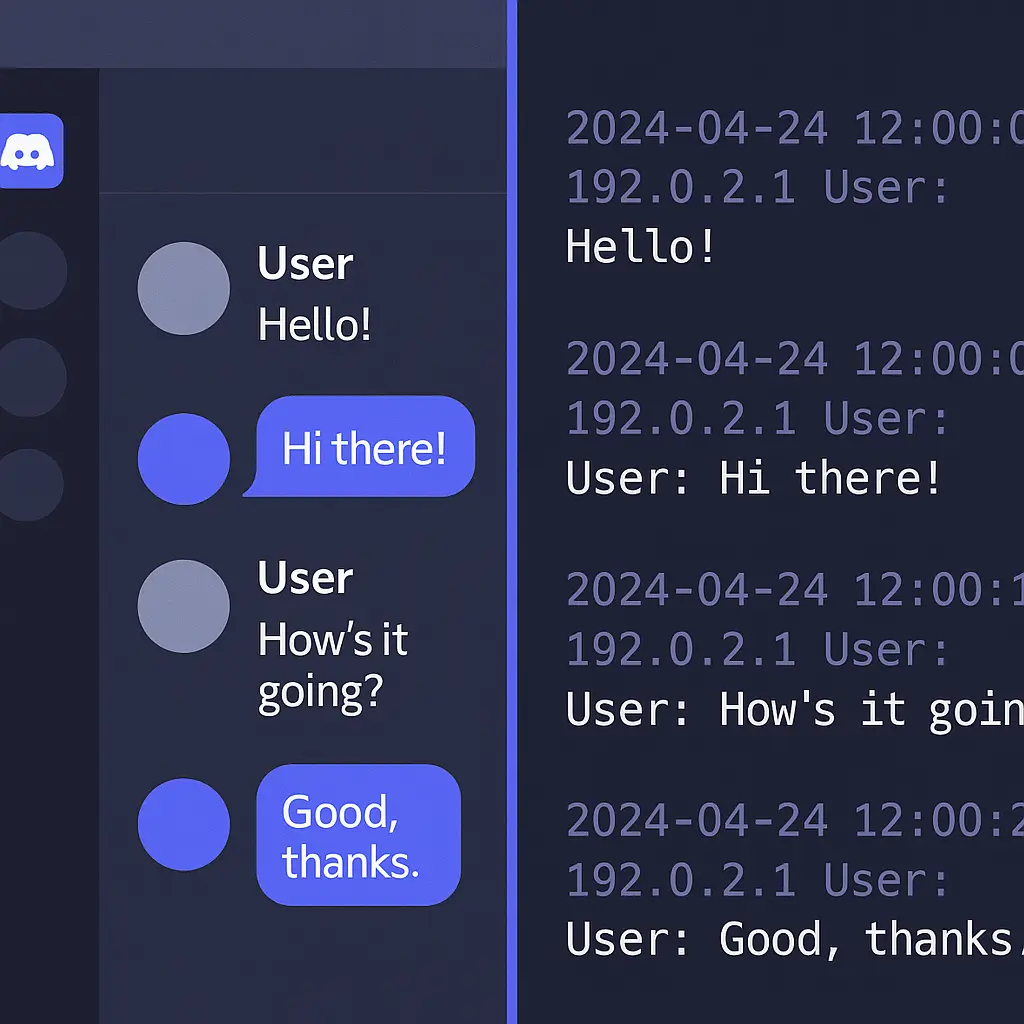 A Discord chat window with partially transparent message bubbles, revealing server infrastructure behind the interface