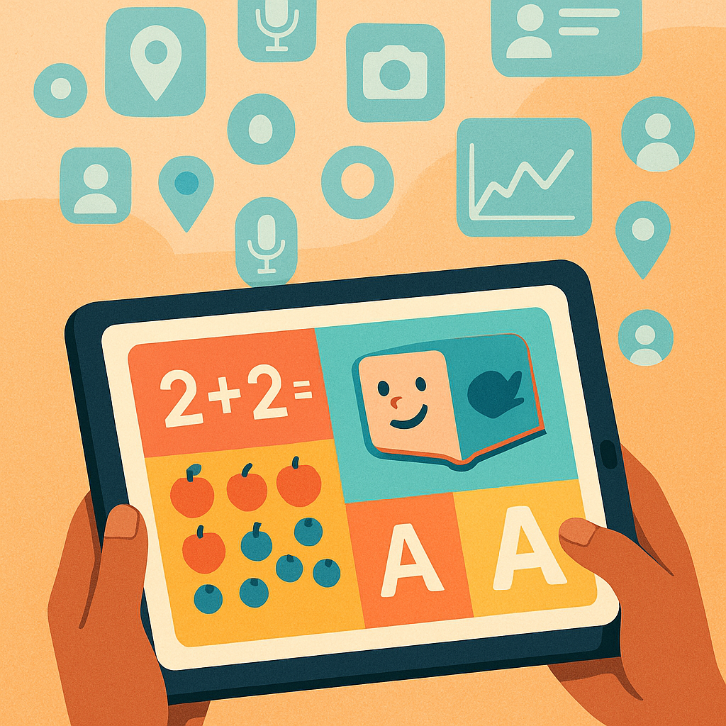 Parent and child reviewing app permissions together on a tablet screen