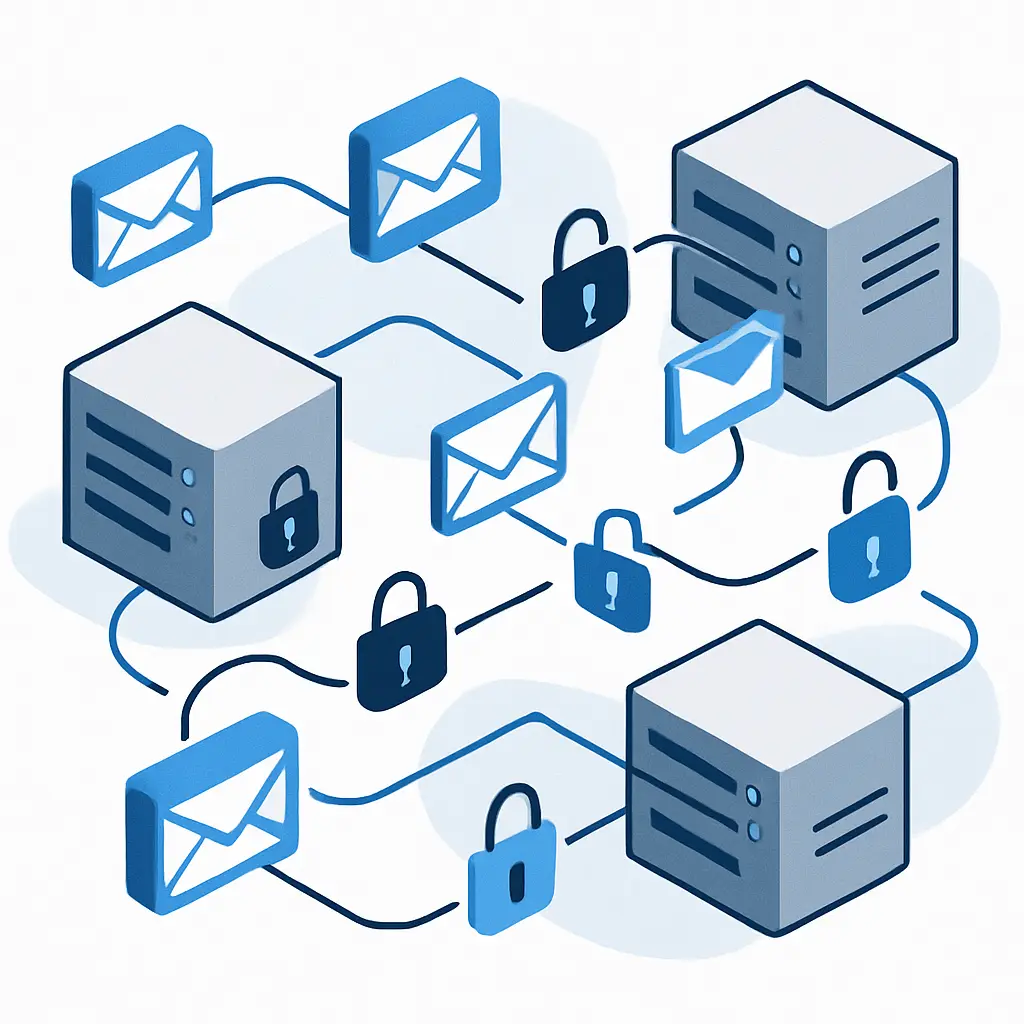 Diagram showing the multiple layers of email security from sender to recipient