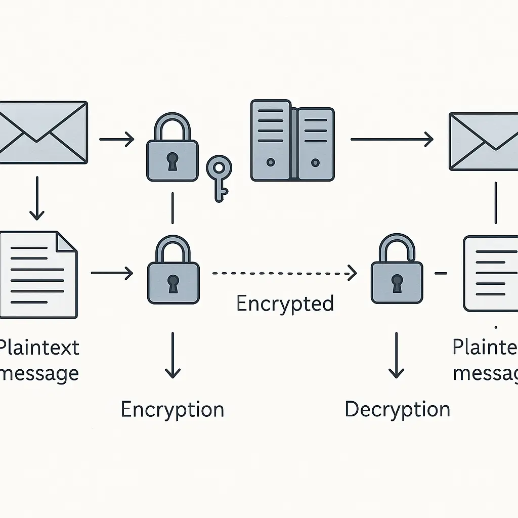 Visual representation of public and private key pairs securing email content