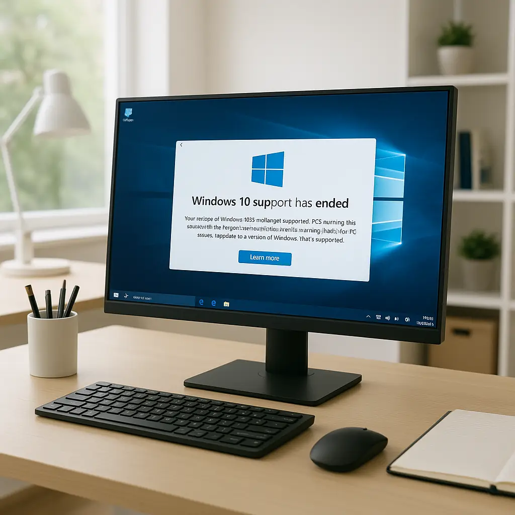 A clean desktop setup with a modern Windows 11 machine running security updates