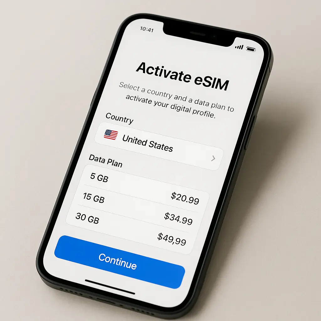 Phone displaying successful eSIM connection with local carrier name and data signal bars