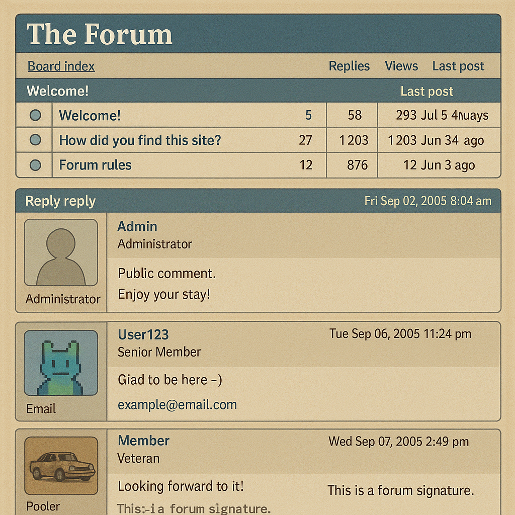 Vintage computer forum interface from the 2000s showing active user profiles and post counts