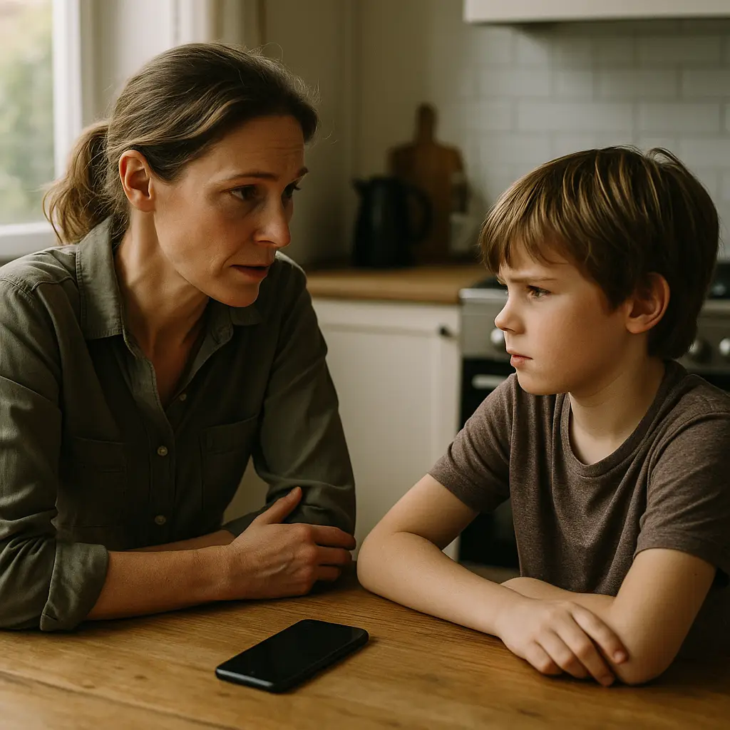 Smartphone with parental controls configuration screen visible