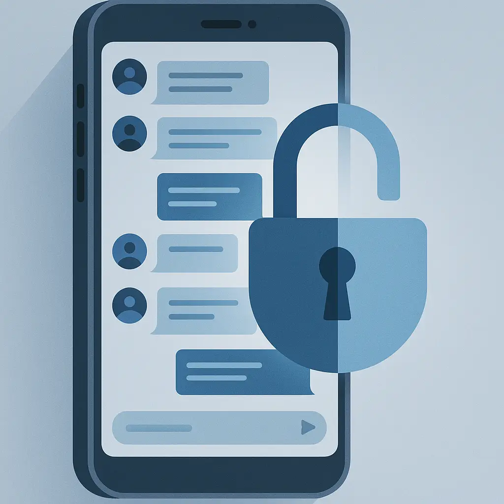 Multiple messaging app icons arranged in a grid with varying levels of lock symbols, illustrating different encryption implementations