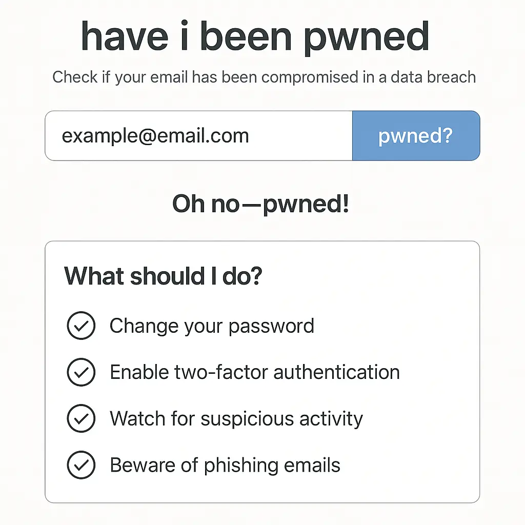 Browser window showing Have I Been Pwned search interface with email field and breach results
