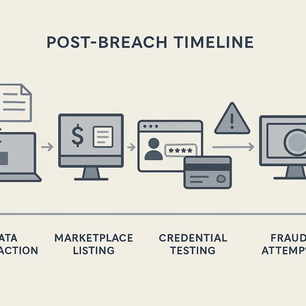 Checklist of recovery actions with credit freeze and fraud alert icons