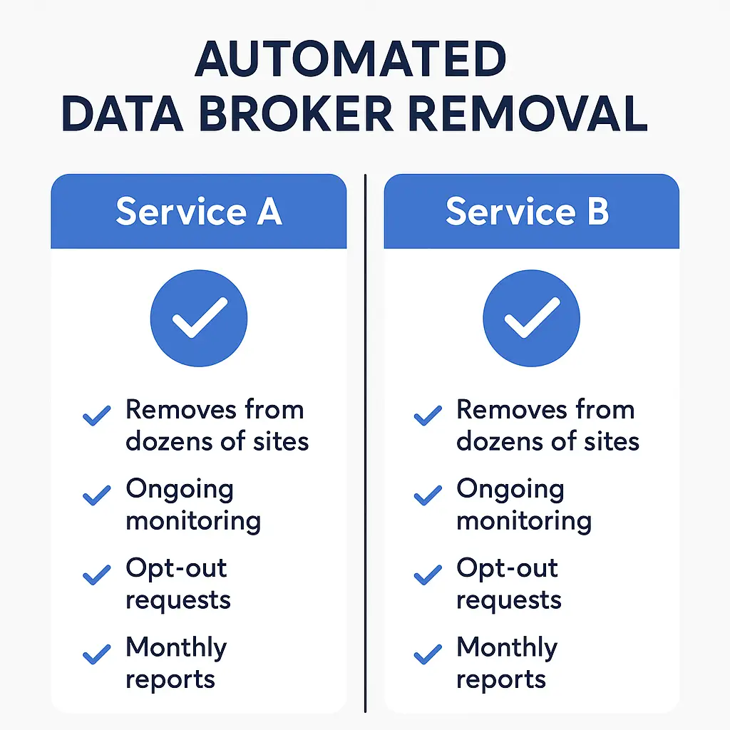 Side-by-side comparison chart showing Incogni and DeleteMe service features