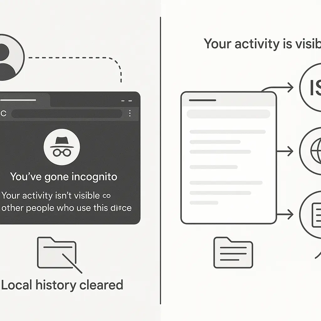 Browser window with incognito icon and a transparent overlay showing visible network traffic