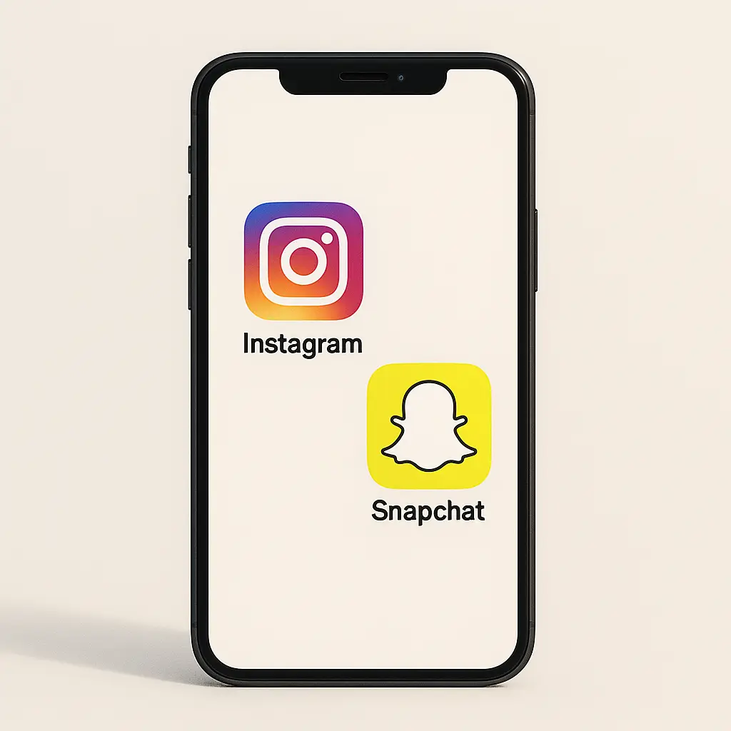 Smartphone screen showing Instagram and Snapchat app icons side by side