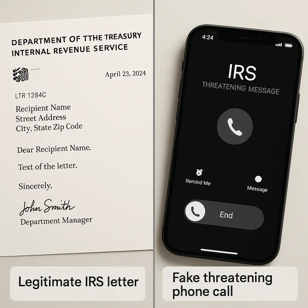 Checklist showing verification steps for government contact claims
