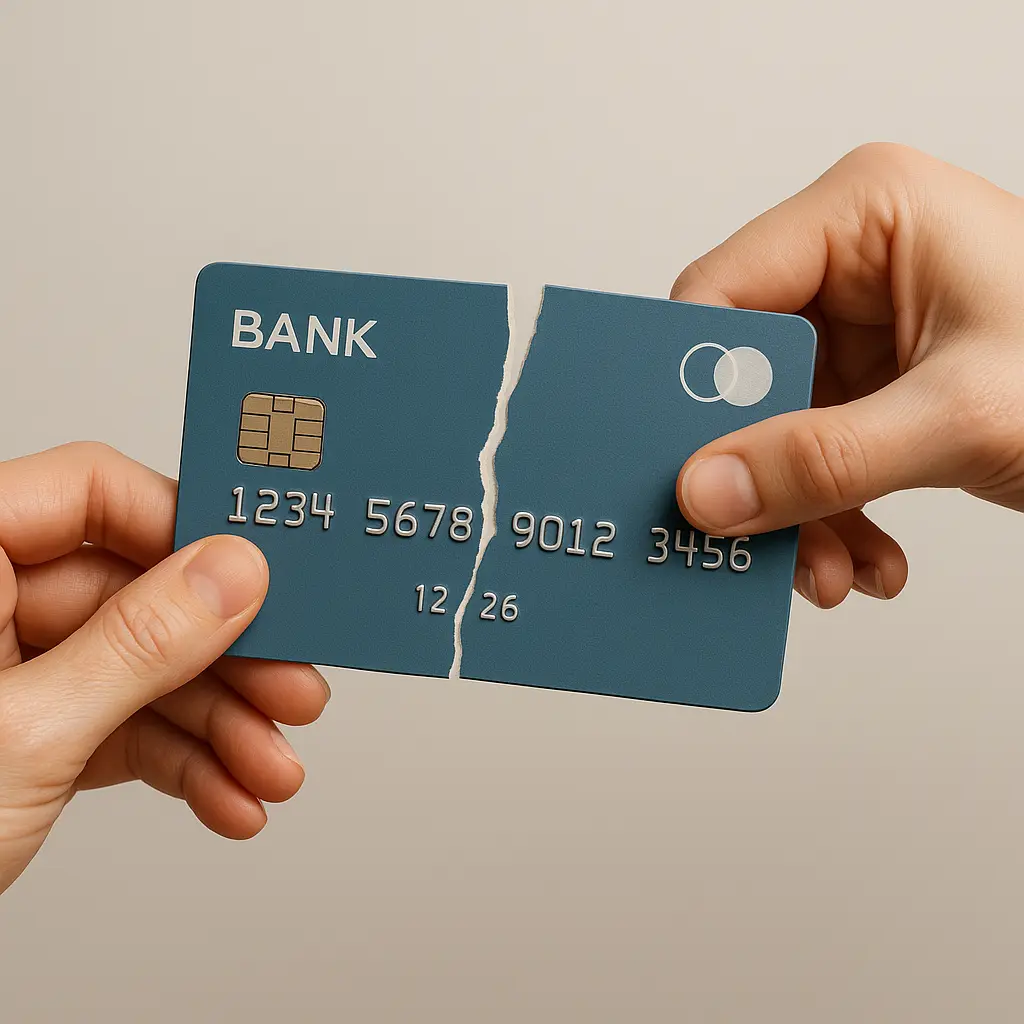 A single person reviewing bank statements at a clean desk, representing financial independence after account separation