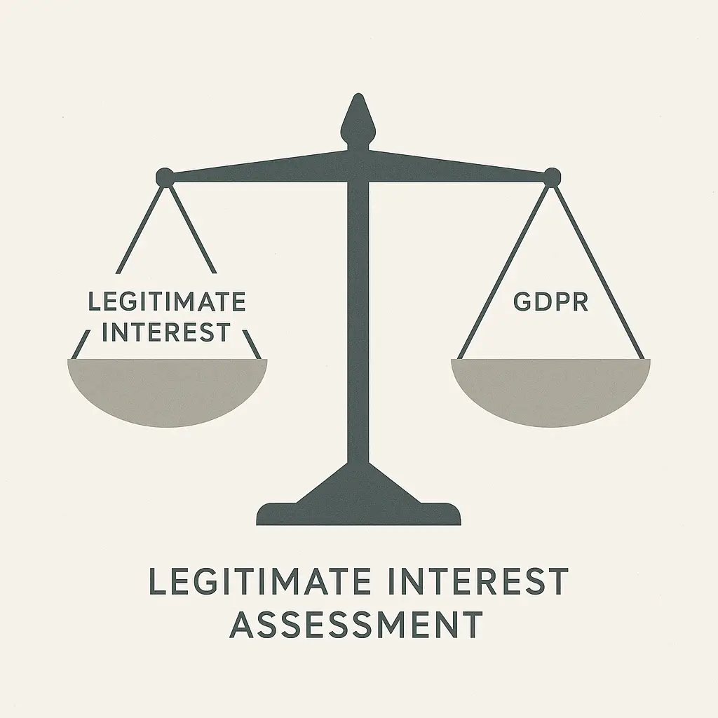 Abstract visualization of balanced scales representing legitimate interest assessment under GDPR